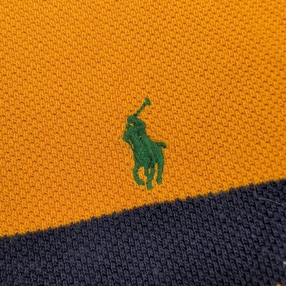 Polo Ralph Lauren Polo Shirt Mens XL Yellow Navy‎ Stripe Green Pony Pique Knit